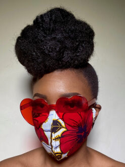 White Black Yellow Red Hibiscus Flower Leaf Ankara African Print Face Mask