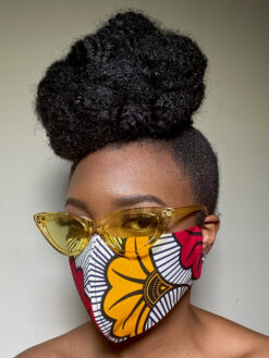 White Red Yellow Flowers Ankara African Print Face Mask
