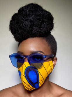 Yellow Blue Black Peacock Ankara African Print Face Mask Handmade Breathable Washable Reusable with Filter Pocket and Two PM 2.5 Filters Included