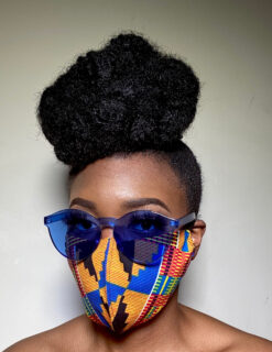 Yellow Orange Black Blue Kente Ankara African Print Face Mask