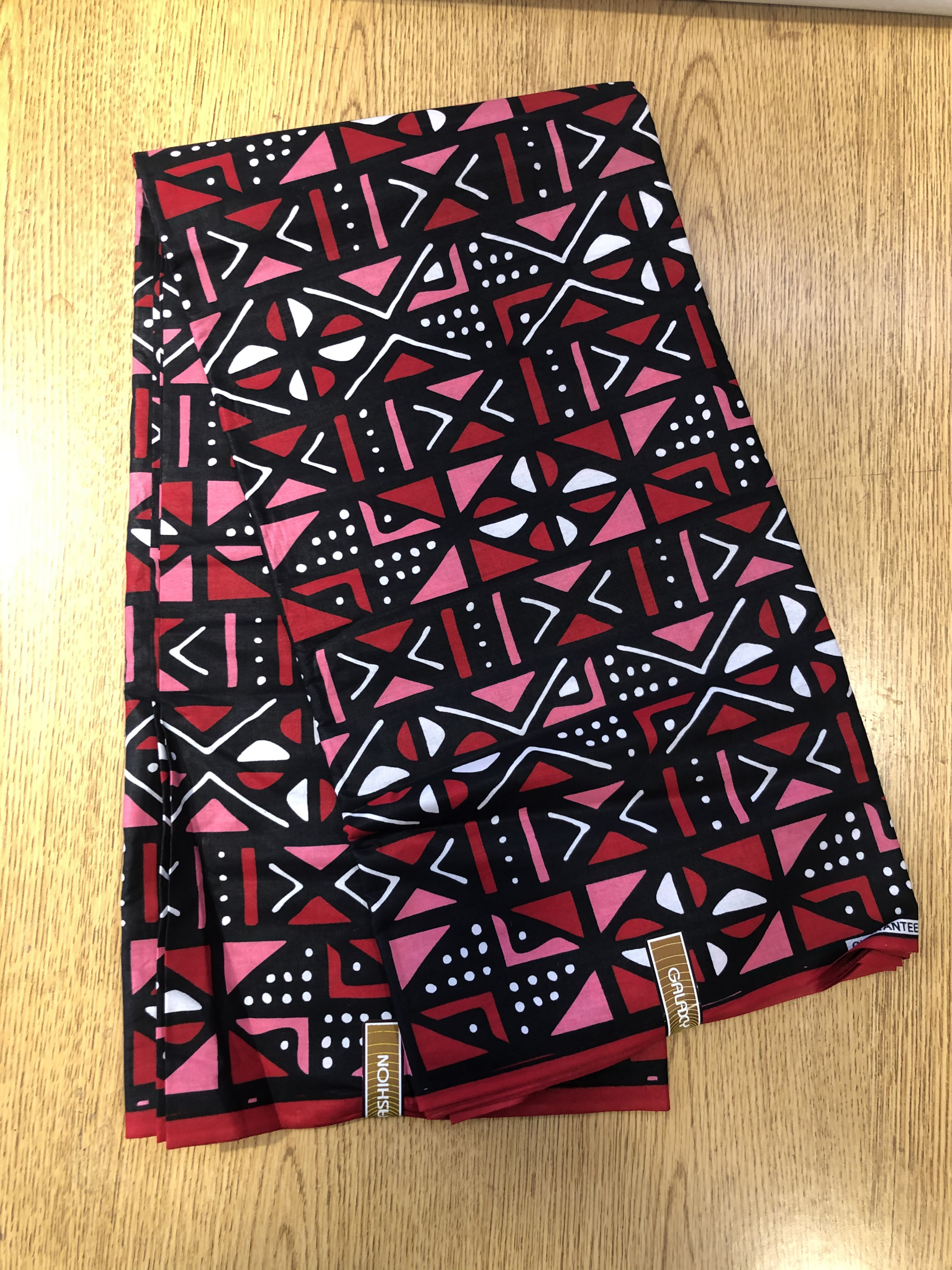 Red Pink Black White Mud Cloth Ankara African Print Fabric 6 Yards
