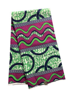 Green Pink Black White Squiggly Wave Circles Ankara African Print Fabric 6 Yards
