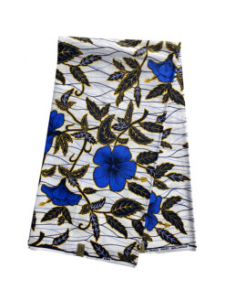 White Black Blue Yellow Hibiscus Topizo Flower Ankara African Print Fabric 6 Yards