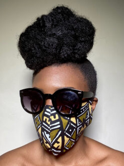 Olive Green Tan Black White Mud Cloth Ankara African Print Face Mask
