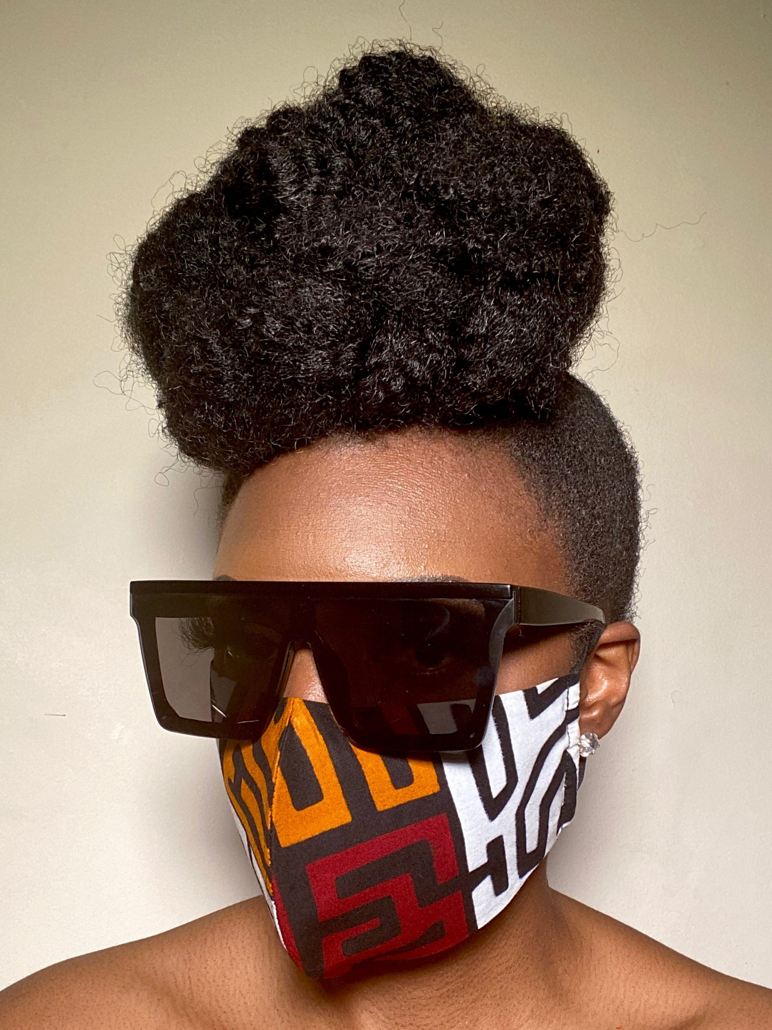 Black White Dark Orange Burgundy Kuba Ankara African Print Face Mask