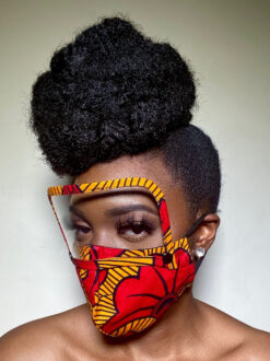 Mustard Red Black Flowers Ankara African Print Face Mask with Detachable Eye Shield