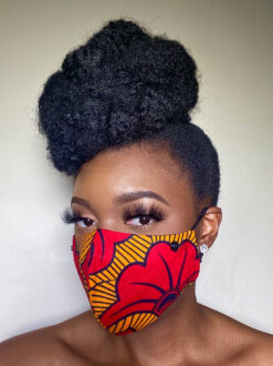 Mustard Red Black Flower Rolls Royce Flowers Fleurs De Mariage Mgbolodi Ankara African Print Face Mask with Detachable Eye Shield and Straw Hole (Custom Order) - Image 3