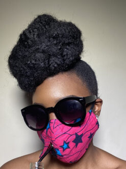 Pink Black Blue Stars Ankara African Print Drinking Face Mask with Straw Hole