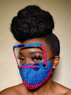 Pink Blue Nsu Bura Record Target Ankara African Print Face Mask with Detachable Eye Shield