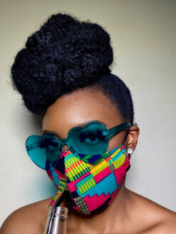 Pink Teal Green Yellow Black Kente Ankara African Print Drinking Face Mask with Straw Hole