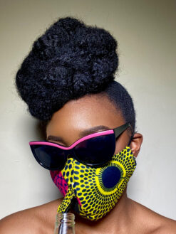 Pink Yellow Black Nsu Bura Record Target Ankara African Print Drinking Face Mask with Straw Hole
