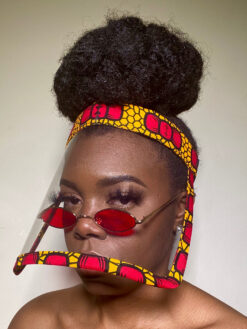 Red Yellow Black Bowtie Ankara African Print Clear Transparent Face Shield