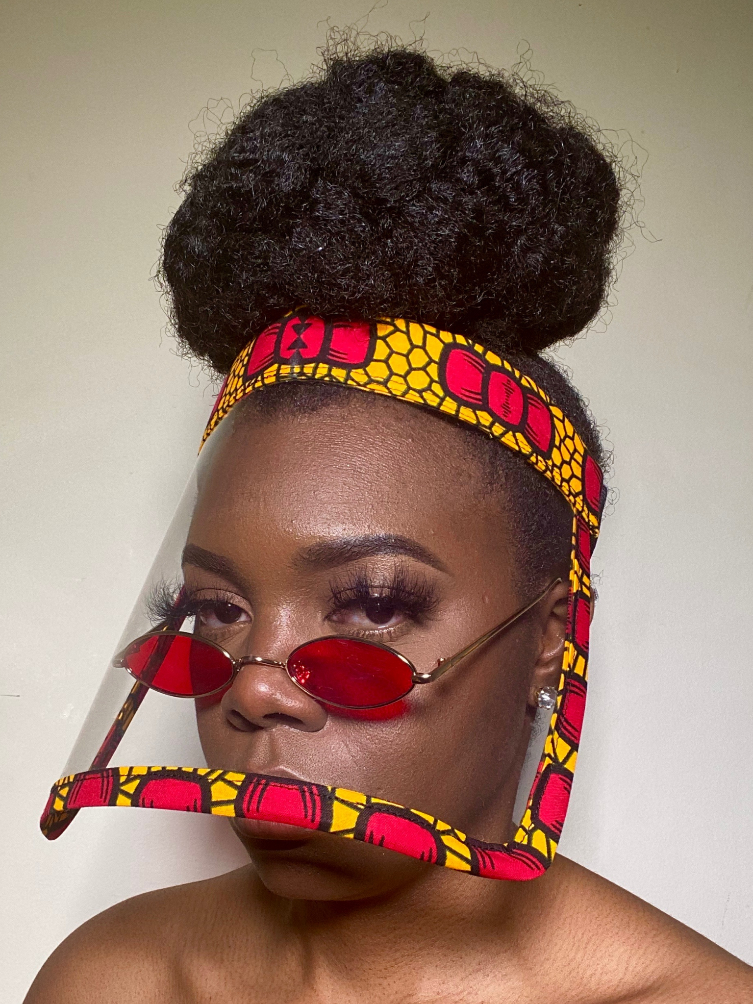 Red Yellow Black Bowtie Ankara African Print Clear Transparent Face Shield