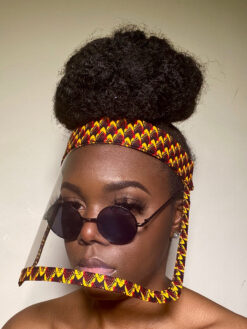 Red Yellow Black Fish Scales Ankara African Print Clear Transparent Face Shield