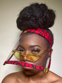 Red Yellow Black Flowers Ankara African Print Clear Transparent Face Shield