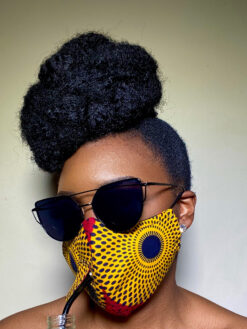 Red Yellow Black Nsu Bura Record Target Ankara African Print Drinking Face Mask with Straw Hole
