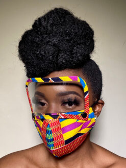 Yellow Blue Purple Orange Burgundy Kente Ankara African Print Face Mask with Detachable Eye Shield