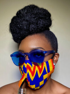 Yellow Orange Blue Kente Ankara African Print Drinking Face Mask with Straw Hole