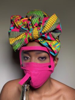 Plain Pink Face Mask with Detachable Eye Shield and Straw Hole