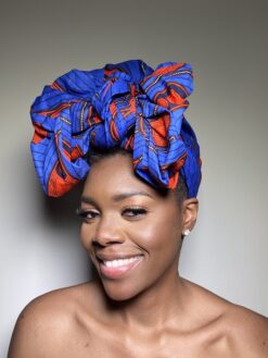 Blue Peacock Ankara African Print Headwrap