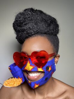 Blue Red Yellow Black Stars Ankara African Print Eating Face Mask