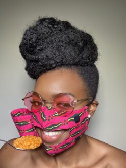 Pink Black Yellow Lips Ankara African Print Eating Face Mask