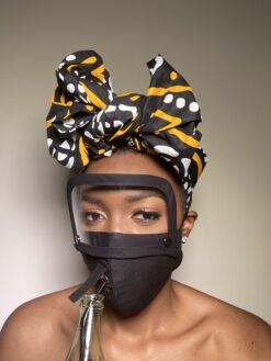 Plain Black Face Mask with Detachable Eye Shield and Straw Hole