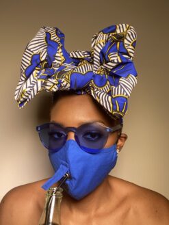 Plain Blue Drinking Face Mask with Straw Hole