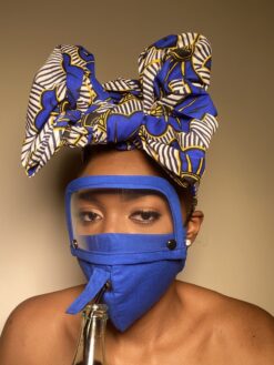 Plain Blue Face Mask with Detachable Eye Shield and Straw Hole