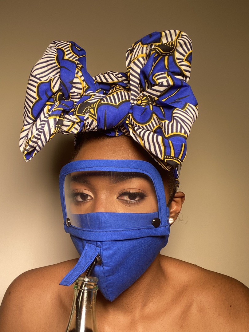 Plain Blue Face Mask with Detachable Eye Shield and Straw Hole