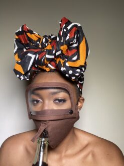Plain Brown Face Mask with Detachable Eye Shield and Straw Hole