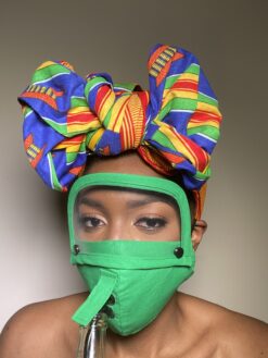 Plain Green Face Mask with Detachable Eye Shield and Straw Hole