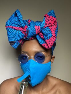 Plain Light Blue Drinking Face Mask with Straw Hole