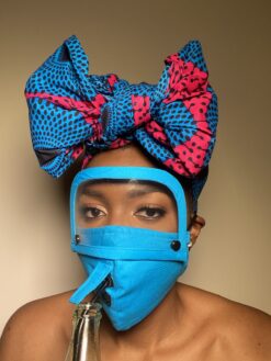 Plain Light Blue Face Mask with Detachable Eye Shield and Straw Hole