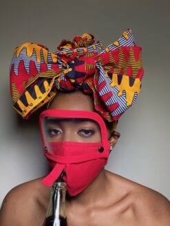Plain Red Face Mask with Detachable Eye Shield and Straw Hole