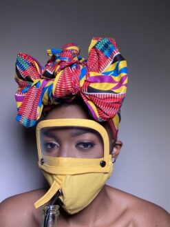 Plain Yellow Face Mask with Detachable Eye Shield and Straw Hole