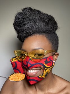 Red Black Yellow Flower Ankara African Print Eating Face Mask