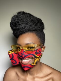 Alternative view of Red Black Yellow Flower Ankara African Print Eating Face Mask