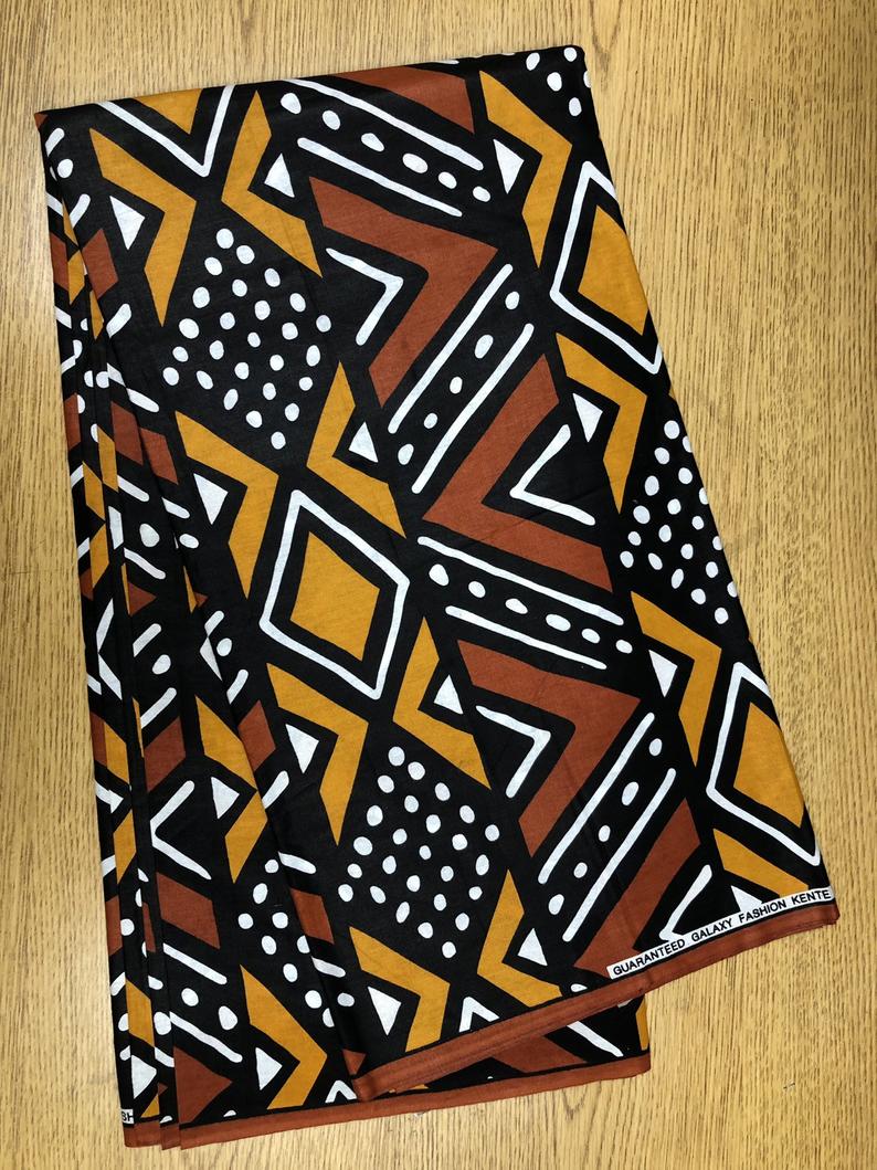 Brown Black White Mud Cloth Large Ankara African Print Fabric 6 Yards