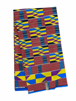 Yellow Blue Purple Black White Akyem Kyemfere Kente Ankara African Print Fabric 6 Yards