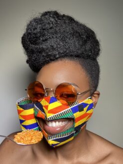 Yellow Orange Blue Green Kente Ankara African Print Eating Face Mask