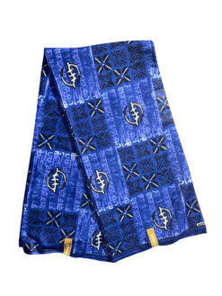 Blue Black White Gye Nyame Cowry Square Ankara African Print Fabric 6 Yards