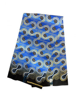 Blue Black White Half Circle Glitter Ankara African Print Fabric 6 Yards