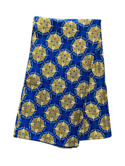 Blue Gold Circle Spikes Gleam Glitter Ankara African Print Fabric 6 Yards