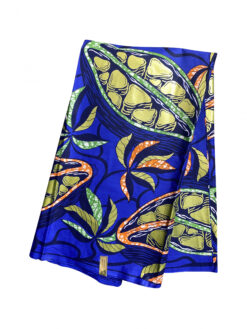 Blue Green Orange Pods Leaves Ankara African Print Fabric 6 Yards
