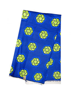 Blue Green Rounded Flowers Ankara African Print Fabric 6 Yards