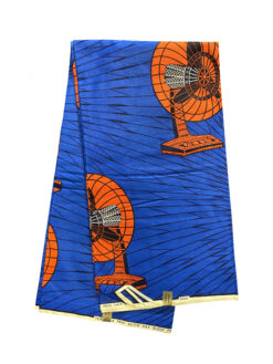 Blue Orange Black Electrical Fan Ankara African Print Fabric 6 Yards