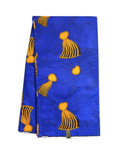 Blue Orange Black Hand Fan Floating Ankara African Print Fabric 6 Yards