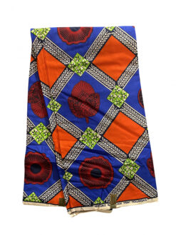 Blue Orange Green Teal Orange Black White Diamond Java Sea Shell Ankara African Print Fabric 6 Yards