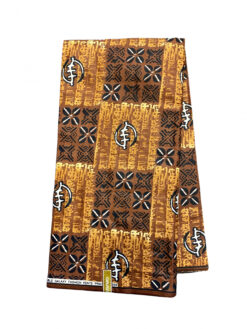 Brown Black White Gye Nyame Cowry Square Ankara African Print Fabric 6 Yards